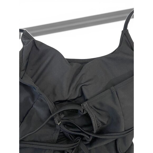 NWT SHEIN Black One Piece Swimsuit Lace Up Crossed Straps Girls Swimwear - Picture 6 of 8